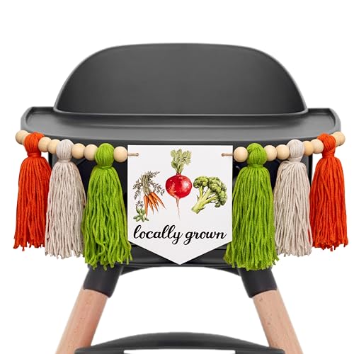 Upfirst Locally Grown Baby Shower HighChair Banner - Rustic Vegetable Fruit Theme Baby Shower Tassel Banner,Farmers Market Birthday Party Decor, Gender Reveal Party Supplies (Locally Grown banner) - color: Locally Grown banner green