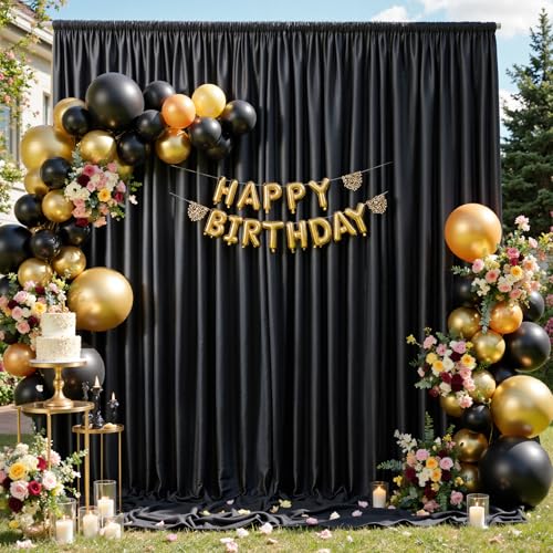 10x10FT Black Backdrop Curtains for Party, 2 Panels 5x10FT Thick Polyester Backdrop Drapes, Wrinkle Resistant Photography Background Drapes for Wedding Birthday Home Decoration - color: Black, size: W5' X H10'(2 Panels)