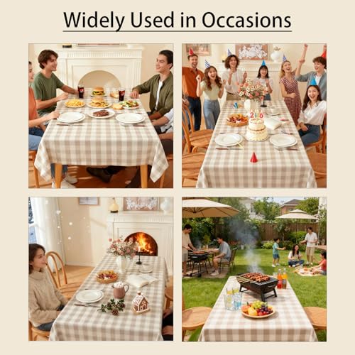 Checkered Tablecloth Rectangle Washable Buffalo Plaid Table Cloth Cotton Linen Gingham Table Cover for Picnic Kitchen Dining Room, Beige and White,55 * 120 - color: Beige, size: 55" x 120" (Rectangular)
