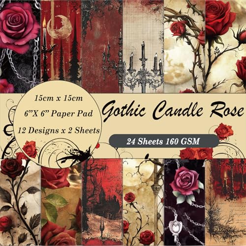 6x6" 160gsm cardstock Single Sided Scrapbooking 24 Papers Pad vintage decoupage scrapbook kit patterned paper junk journal supplies journaling supply scrap paper crafting.Candle Rose - color: 24sheets-Candle Rose