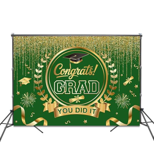 Graduation Backdrop Congrats Grad You Did It Party Decorations Background Congratulations Graduate Class of 2026 Banner Photo Booth Props (Green and Gold, 7x5ft) - color: Green and Gold