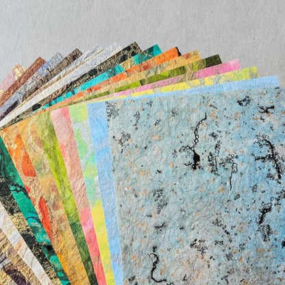 Kozo Studio - Milano Marble Mulberry Paper Pack (30 sheets, 15 designs) | Premium Decorative Paper for Scrapbooking, Card Making, Collage, Mixed Media Crafts, and DIY