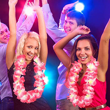Sherr 24 Pcs LED Leis Light Up Wedding Hawaiian Leis Flower Necklace with LED Lights Beach Tropical Carnival Party Wedding Supplies Luau for Masquerade - color: Pink
