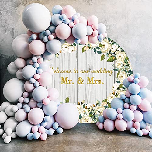 Yeele 6x6ft Mr & Mrs Wedding Round Backdrop Wooden Texture White Rose Floral Photography Background Bride and Groom Engaged Ceremony Anniversary Bridal Shower Party Supplies Photo Booth Props - size: 6x6ft-Diameter