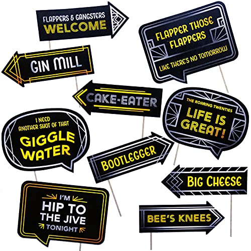 Roaring 20s Great Gatsby Decoration Kit - Includes Photography Backdrop & 10 Studio Selfie Photo Booth Props with Sticks - 1920's Twenties Theme Studio Background Banner Supplies - size: 20s Gatsby