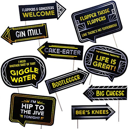 Roaring 20s Great Gatsby Decoration Kit - Includes Photography Backdrop & 10 Studio Selfie Photo Booth Props with Sticks - 1920's Twenties Theme Studio Background Banner Supplies - size: 20s Gatsby