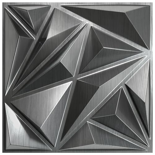 STICKGOO Brushed Silver 3D Wall Panels for Interior Wall Decor, 12''x12'' Diamond Accent Panels for Living Gaming Room, Bedroom, Office, 33 Pack - color: Brushed Silver