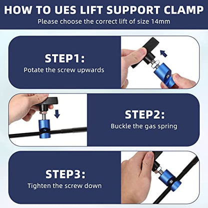 Riakrum 4 Pcs Car Hood Prop Struts Clamp, 0.55 Inch Hood Prop Tool, Adjustable Lifting Clip, Aluminum Lift Support Clamp, Spark Plug Fixing Caliper for Automotive Rod Tailgate Retaining Holder(Blue)