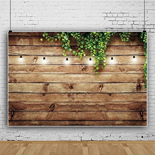 14x10ft Rustic Background for Photography Green Leaves Woodlands Photos Backdrops Wood Plank Backdrops for Weddings Birthday Baby Shower Party Barn Farmhouse Decorative Banner - size: 14x10ft