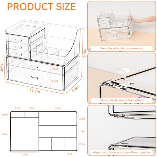 Yieach 2 Pack Clear Makeup Organizer Countertop for Dresser,Vanity and Bathroom Counter Organizer,Tiered Stackable Makeup Acrylic Organizers with 5 Drawer for Skincare,Brush and Make up Holders - style: 5 Drwers