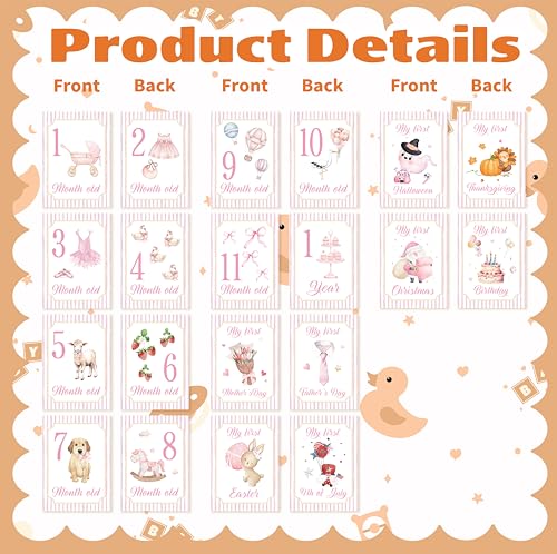 Baby Milestone Cards, 10pcs Double Sided Newborn Photo Prop, Baby Girl First Holiday, First Year Monthly Milestone Cards, Pink Pregnancy Announcement Ideas Decor Supplies(01) - style: Pink
