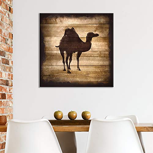 wall26 - Square Canvas Wall Art - Camel Silhouette on Rustic Wood Board Texture Background - Giclee Print Gallery Wrap Modern Home Art Ready to Hang - 12x12 inches - color: Camel - 02, size: 12"L x 12"W
