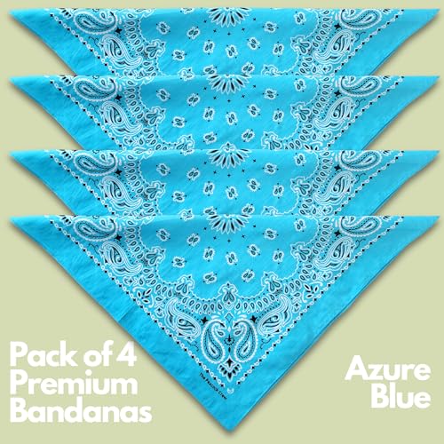 The Peacock Crew Premium Soft Cotton Bandanas Pack for Men and Women Paisley 22 x 22 inches - color: Pack of 4 Azur Blue