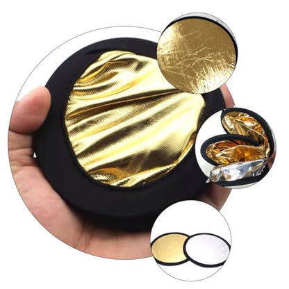 2Pcs 30Cm Portable Photography Bounce Board 2-in-1 Gold Silver Light Reflective Panel Compact Photo Prop for Outdoor Studio Portrait Lighting