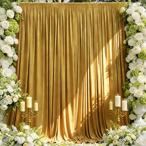 Sugargirl Wrinkle Free Gold Backdrop Curtains Polyester Photo Backdrop Drapes Curtains with Rod Pockets for Party Birthday Wedding Photography Home Decoration(5x8FT, 2 Panels) - color: Gold, size: W5' x H8' (2 panels)