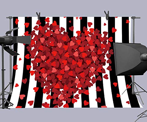 Red Hearts Backdrop for Wedding Anniversary, 9x6FT, Black White Striped Background,Romantic Patry Banner Photo Booth Props HXLU083 - size: vinyl-9x6ft