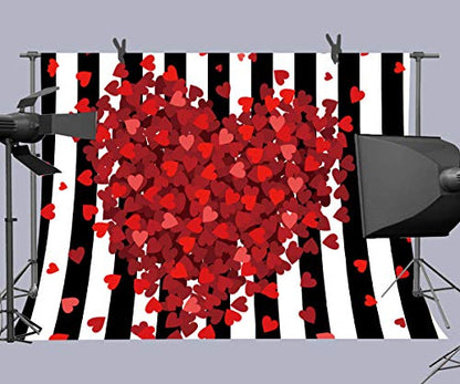 Red Hearts Backdrop for Wedding Anniversary, 9x6FT, Black White Striped Background,Romantic Patry Banner Photo Booth Props HXLU083 - size: vinyl-9x6ft