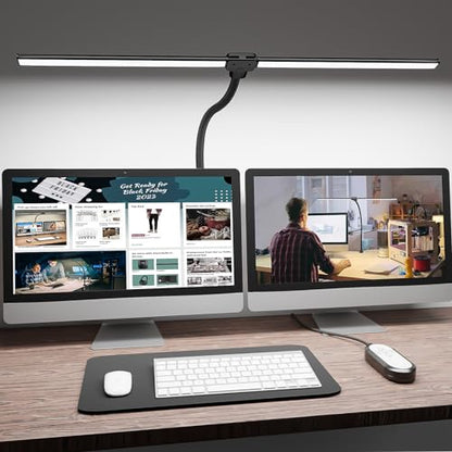 ShineTech LED Desk Lamp for Home Office, 5000K Bright Double Head Architect Task Lamps with Clamp, Dimmable Adjustable Flexible, Black - color: 5000K- Daylight White