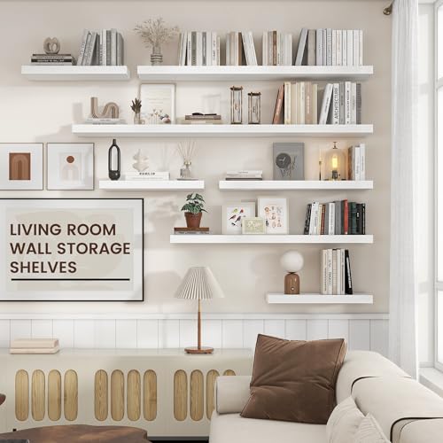 Venusmiles Floating Shelves for Wall, Engineered Wood Wall Shelves with Invisible Brackets for Living Room Bedroom Bathroom Office Kitchen Decor and Storage (White, 24" W x 9" D x 1.5" H) Set of 2 - color: Matte White, size: 24"W, Set of 2