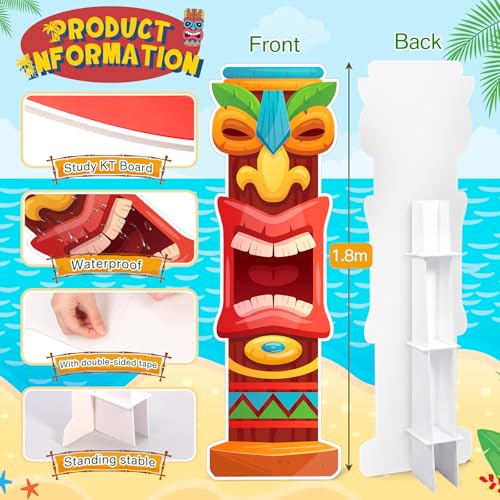 Yalikop 6 Ft Hawaii Tiki Cardboard Cutout Stand Up Photo Prop - Hawaiian Tropical Party Decorations Standee Tiki Totem Foam Board for Garden Yard Sign Decor Summer Luau Photography Background - style: Tiki Style 2