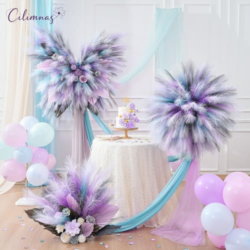 50pcs Faux Pampas Grass,17.7" Artificial Fluffy Pampas Grass Decor Short Fake Pompos for Home Room Birthday Party Centerpieces Decoration(Gridient Blue) - color: Blue