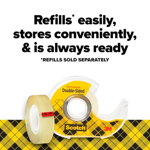 Scotch Photo Safe Double-Sided Tape, 1/2 Inch x 400 Inches, Clear, Acid-Free Permanent Adhesive, Pack of 4 Rolls with Dispensers, for Scrapbooking, Photo Albums, Crafts, School Projects, Office Use