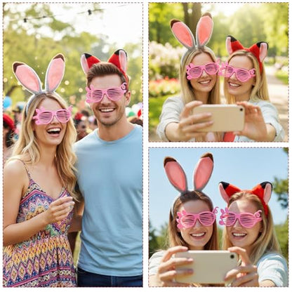 Fox And Bunny Ears Headband, 3 pcs Easter Basket Stuffers Rabbit And Fox Ears Headdress Set With Pig Glasses, Animal-Themed Headbands For Adult Costume Events And Photo Shoots