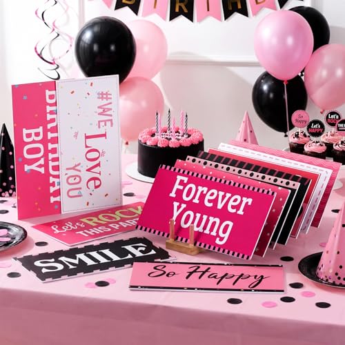 24 Designs Birthday Photo Booth Props 11x5.5 Inch Pink Black Happy Birthday Photobooth Accessoires 40th 50th 60th Funny Holiday Graduation Wedding Party Favors Supplies DIY Waterproof Selfie Sign - color: Black Pink, style: Birthday