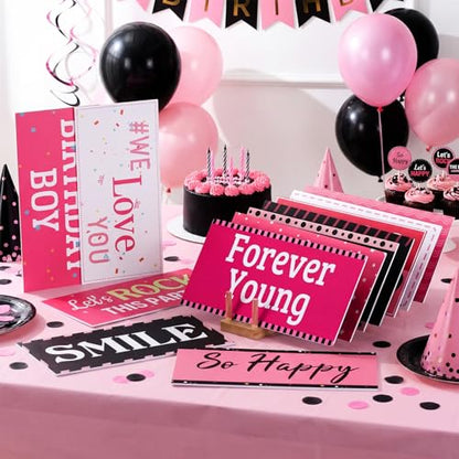 24 Designs Birthday Photo Booth Props 11x5.5 Inch Pink Black Happy Birthday Photobooth Accessoires 40th 50th 60th Funny Holiday Graduation Wedding Party Favors Supplies DIY Waterproof Selfie Sign - color: Black Pink, style: Birthday