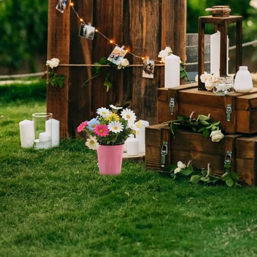 Artificial Daisy Potted Plant Small Faux Flower Desktop Faux Potted Plant Mixed Color with Pink Pot for Home Décor Wedding Photography Prop Random Color