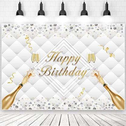 7x5ft Happy Birthday Backdrop Luxury Diamonds Headboard Texture Photography Background for Birthday Adult Champagne Party Decorations Photo Booth Props - size: 7x5ft
