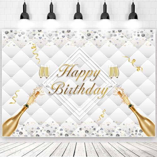 6x4ft Happy Birthday Backdrop Luxury Diamonds Headboard Texture Photography Background for Birthday Adult Champagne Party Decorations Photo Booth Props - size: 6X4FT