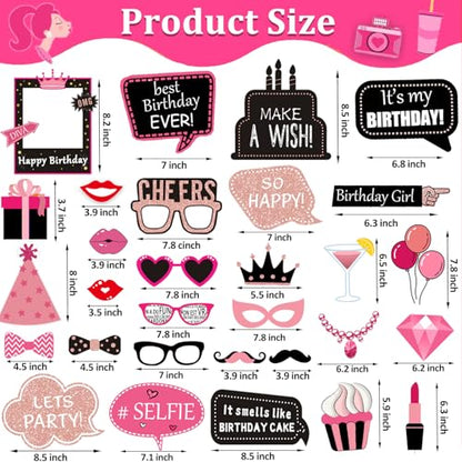 31pcs Hot Pink Girls Birthday Photo Booth Props Party Favors Supplies Bday Party Decoration Set for Bachelorette Party Decoration Girls Birthday Bridal Shower Pink Party Supplies