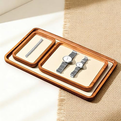 Solid Wood Jewelry Display Flat Tray for Rings Earrings Necklace Bracelet, Jewelry Photograph Display(Beige,L) - color: Beige, size: 20 * 18 * 1.5cm