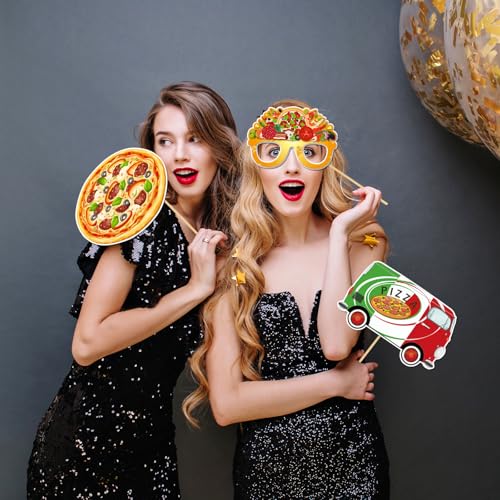 Pizza Sign Photo Booth Props Funny Fast Food French Fries Pizza Birthday Photoshoot BBQ Party Photography Props Favor Centerpiece Sticks Decorations 20 PCS