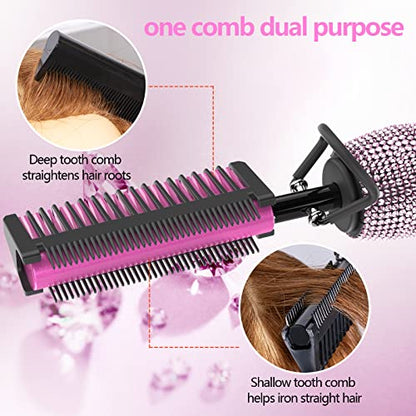 Dan Technology 500℉ Hot Comb for Wigs, Diamond Hair Straightener, 7 Temperature Settings, 60 Min Auto-Off, Professional Styling Tool for Natural Black Hair - color: Pink