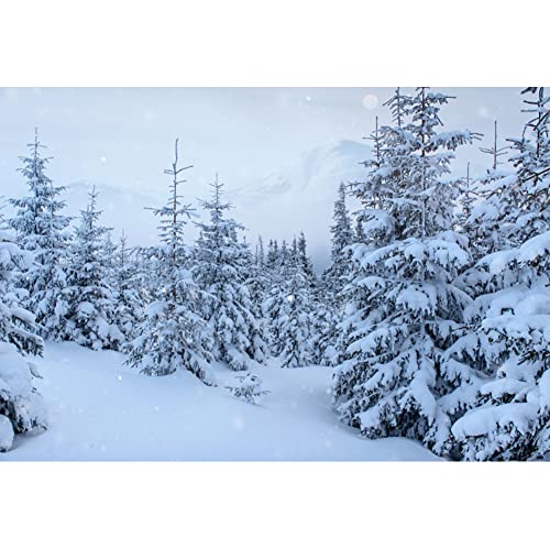 20x10ft Winter Snow Scene Backdrop Winter Forest Snowy Wonderland Mountain Photography Background Winter Snowfield Landscape Christmas Tree Photo Backdrop Kids Adults Photo Studio Props - size: 20x10ft