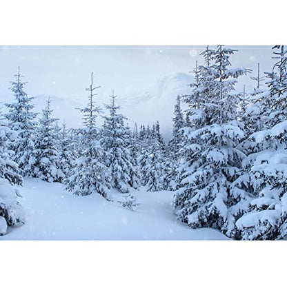 12x10ft Snow Scene Backdrop Forest Snowy Wonderland Mountain Photography Background Winter Snowfield Landscape Christmas Tree Photo Backdrop for Kids Adults Studio Props - size: 12x10ft