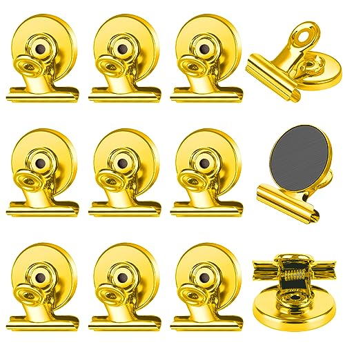 FINDMAG 12 Pack Magnetic Clips for Photo Display and Picture Hanging, Heavy Duty Scratch-Free Fridge Magnets, Strong Clips for Photo Display, Office, Kitchen, School, Sculptural Picture Frame, Gold - color: Gold, size: 12 Pack