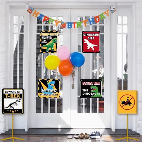 WERNNSAI Dinosaur Birthday Decorations - 12 PCS Dinosaur Party Supplies for Boys Kids Dino Birthday Funny Sign Decor for Jurassic Theme Baby Shower Holiday Party Favors Caution T-Rex Sign Wall Decor - style: Dinosaur 001