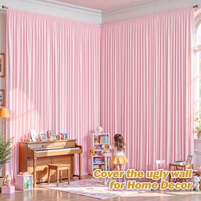 16ftx10ft Wrinkle Free Pink Backdrop Curtain - 10 Feet Photography Backdrop Drapes, Silky Polyester Back Drop Cloth for Wedding Baby Shower Balloon Arch Background - color: Pink, size: 16FTx10FT (W4'xH10', 4 Panels)