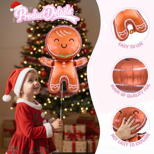 Biapian Christmas Balloons Decorations, Large Gingerbread Man Balloons Foil Pink Candy Cane Balloon Helium for Christmas Baby Shower Holiday Xmas New Year Birthday Party Decorations Supplies - style: Pink Xmas