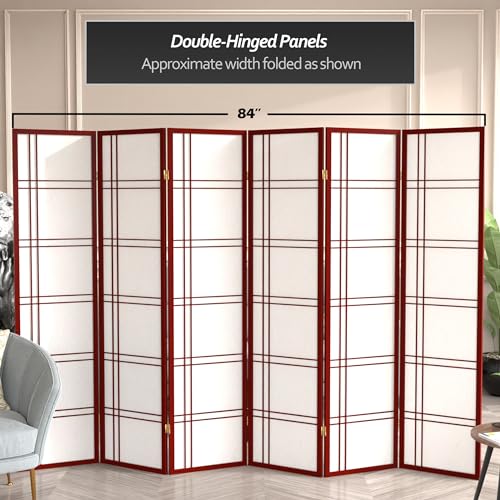 Oriental Furniture 6 ft. Tall Double Cross Shoji Screen - Rosewood - 6 Panels - color: Rosewood, size: 6 Panel