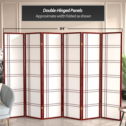 Oriental Furniture 6 ft. Tall Double Cross Shoji Screen - Rosewood - 6 Panels - color: Rosewood, size: 6 Panel