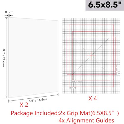 2PCS 6.5X8.5"Photopolymer Grip Mat with 4PCS Printed Guides for Stamping,Multi-Use Non-Slip Sticky Mats Fit In Stamp Positioning Tool for Card Making Hold Your Cardstock In Place When Stamping,Stencil - color: 6.5x8.5" 2xgrip Mat+4aligment