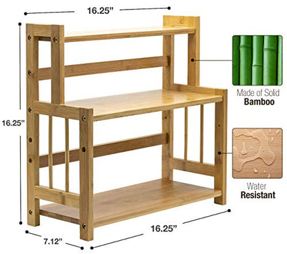 Sorbus Kitchen Countertop Organizer Bamboo Wooden Counter Storage Shelf Rack for Spice, Soap, Skin Care, Makeup Display Stand, Bathroom Shelves, Vanity, Office (3-Tier)