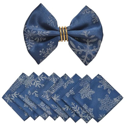 Cloth Napkins Set of 8–Square Jacquard Sparkling Metallic Snowflake Fabric Polyester Washable Reusable Cloth Napkins for Kitchen Dinner Dining Restaurant Wedding Table(Navy Silver/17x17 Inch) - color: Navy Silver