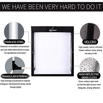 Photo LED Large Light Box Photography Konseen Professional 47"x20"x55" Continuous Lighting Flashery Video Studio Dimmable Cube Shooting Tents Softbox with 3 Colors PVC Backdrops and Carrying Bag - size: 47x20x55inch