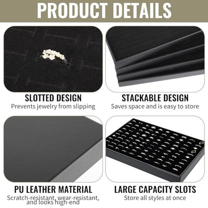 4 Pack Velvet Ring Display Tray 100 Slots Stackable Jewelry Organizer Tray Ring Holder Showcase for Rings Earrings Jewelry Storage for Drawer Dresser Store Display