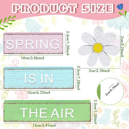 GlikCeil 4 Pcs Spring Table Decoration Daisy Wooden Block Sign Daisy Spring Table Decor Centerpieces Farmhouse Rustic Tiered Tray Tabletop Decor for Home Office Desk Kitchen Shelf Decors - style: Daisy